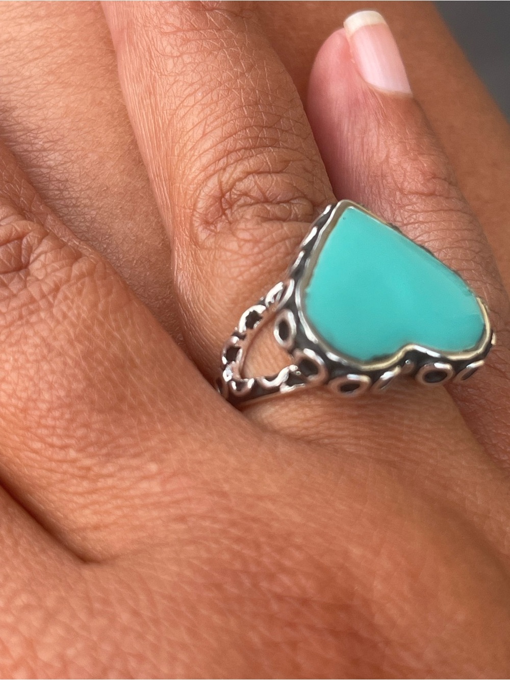 Turquoise Heart Sterling Silver Ring - Unbranded